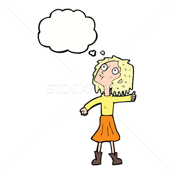 cartoon woman looking up to the sky with thought bubble Stock photo © lineartestpilot