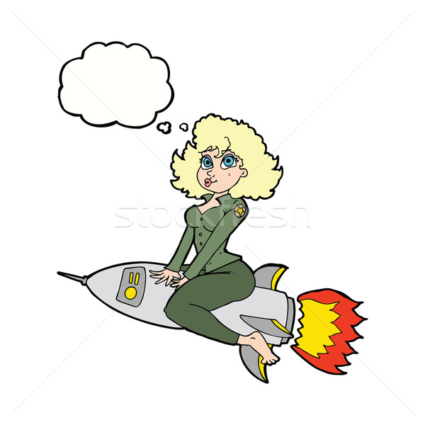 cartoon army pin up girl riding missile] with thought bubble Stock photo © lineartestpilot