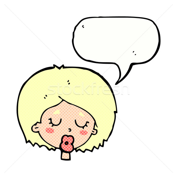 漫畫 女子 閉眼 講話泡沫 手 面對 商業照片 © lineartestpilot