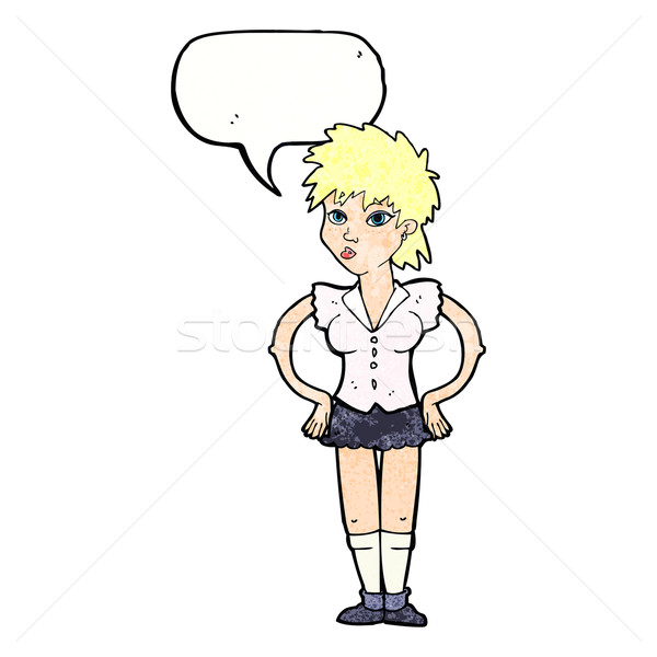 Stock photo: cartoon woman with hands on hips with speech bubble