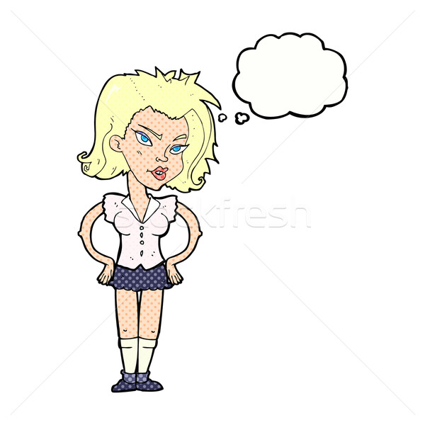 Cartoon femme mains hanches bulle de pensée main [[stock_photo]] © lineartestpilot