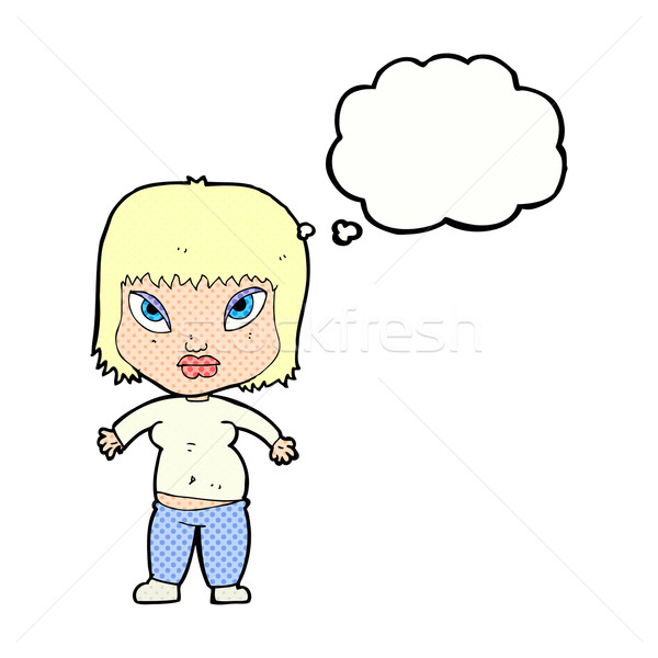 Cartoon sobrepeso mujer burbuja de pensamiento nina mano Foto stock © lineartestpilot