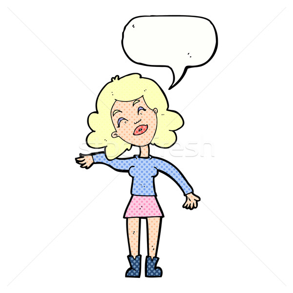 Cartoon женщину шутливый речи пузырь стороны дизайна Сток-фото © lineartestpilot