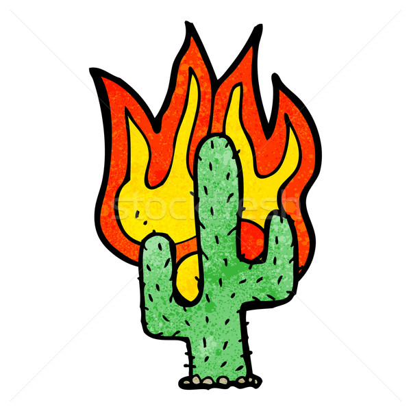 Desen animat in flacari cactus deşert artă retro Imagine de stoc © lineartestpilot