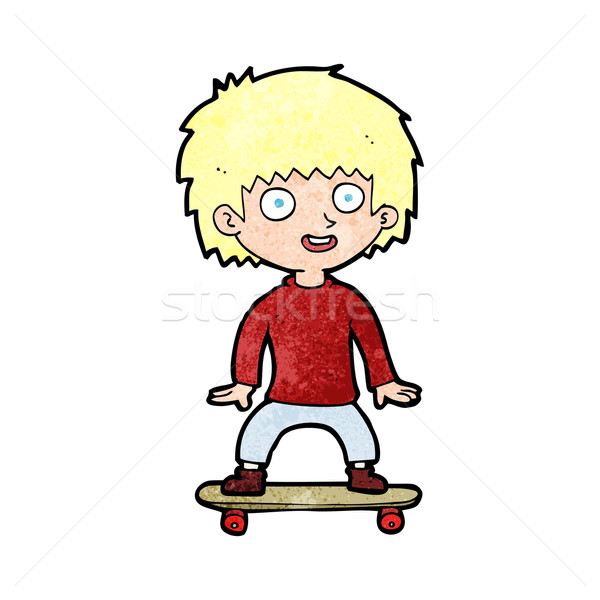 Foto stock: Desenho · animado · menino · andar · de · skate · homem · feliz · projeto