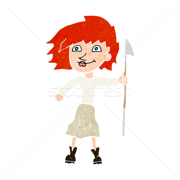 [[stock_photo]]: Cartoon · femme · lance · main · design · fou