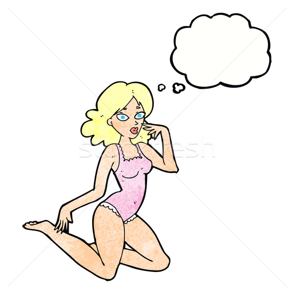 Cartoon mujer lencería burbuja de pensamiento mano sexy Foto stock © lineartestpilot
