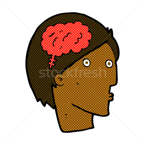 Cômico desenho animado homem cérebro símbolo retro Foto stock © lineartestpilot