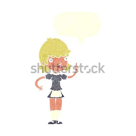 [[stock_photo]]: Cartoon · résistant · femme · idée · bulle · de · pensée · main