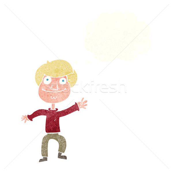 cartoon happy man waving with thought bubble Stock photo © lineartestpilot