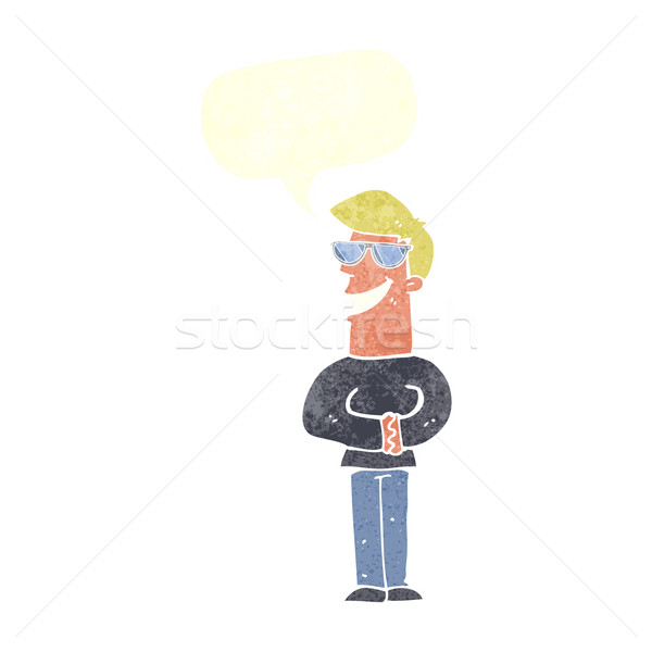 cartoon grinning man with glasses with speech bubble Stock photo © lineartestpilot