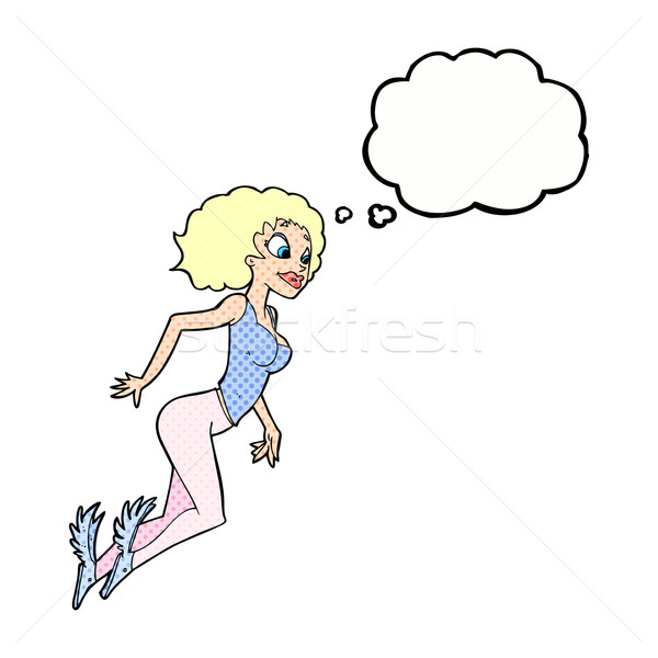 cartoon flying woman with thought bubble Stock photo © lineartestpilot