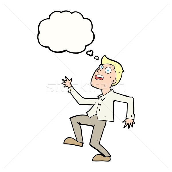 Stock photo: cartoon man panicking with thought bubble