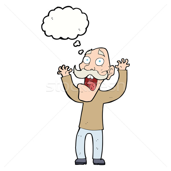 Cartoon oude man schrik gedachte bel hand man Stockfoto © lineartestpilot