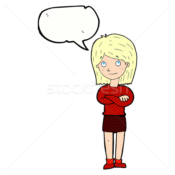 cartoon friendly girl rolling eyes with speech bubble Stock photo © lineartestpilot