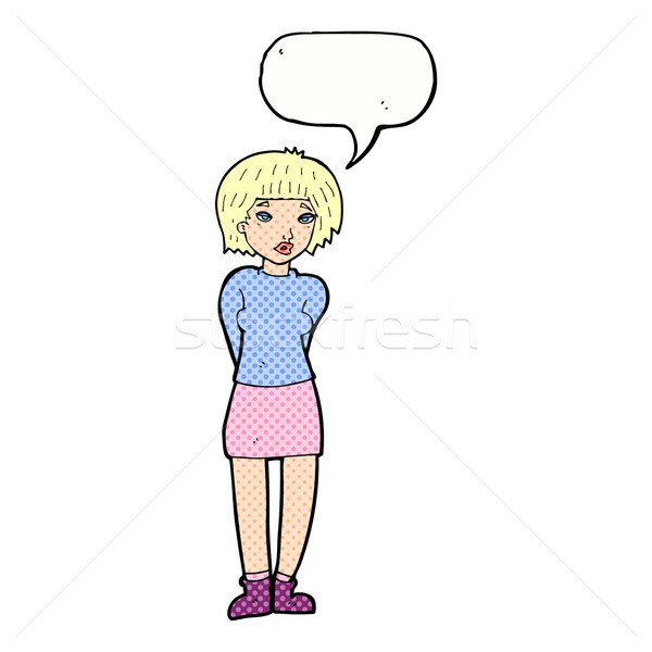Desen animat timid femeie bule de vorbire mână proiect Imagine de stoc © lineartestpilot