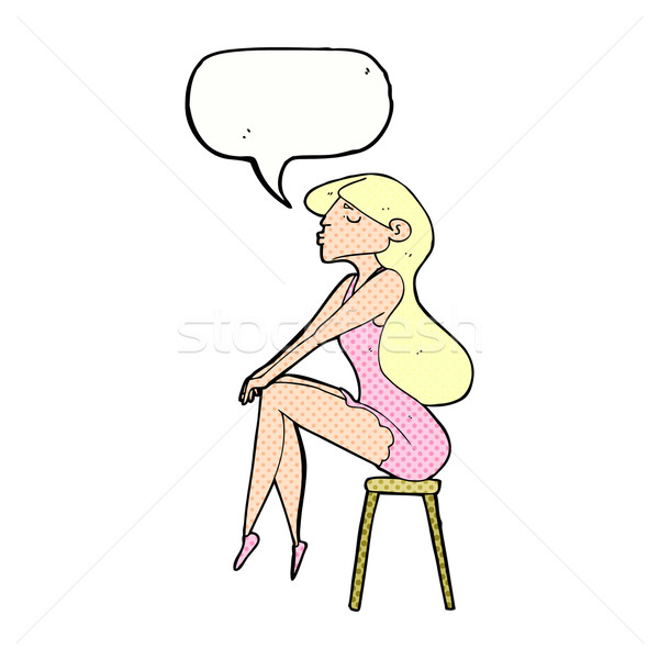 Cartoon mujer sesión taburete bocadillo nina Foto stock © lineartestpilot