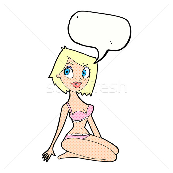 Cartoon mooie vrouw ondergoed tekstballon hand ontwerp Stockfoto © lineartestpilot