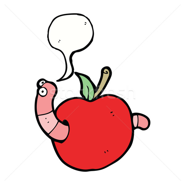Cartoon ver pomme bulle alimentaire main Photo stock © lineartestpilot