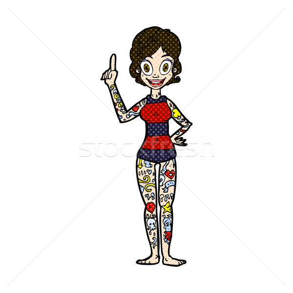 Comic Karikatur Frau bedeckt Tätowierungen Retro Stock foto © lineartestpilot