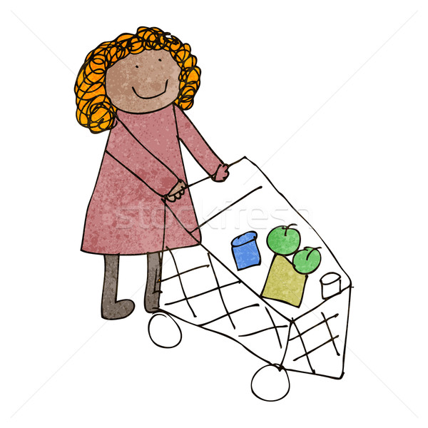 child's drawing of woman with shopping trolley Stock photo © lineartestpilot