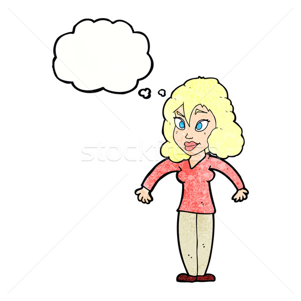 Cartoon femme épaules bulle de pensée main design [[stock_photo]] © lineartestpilot