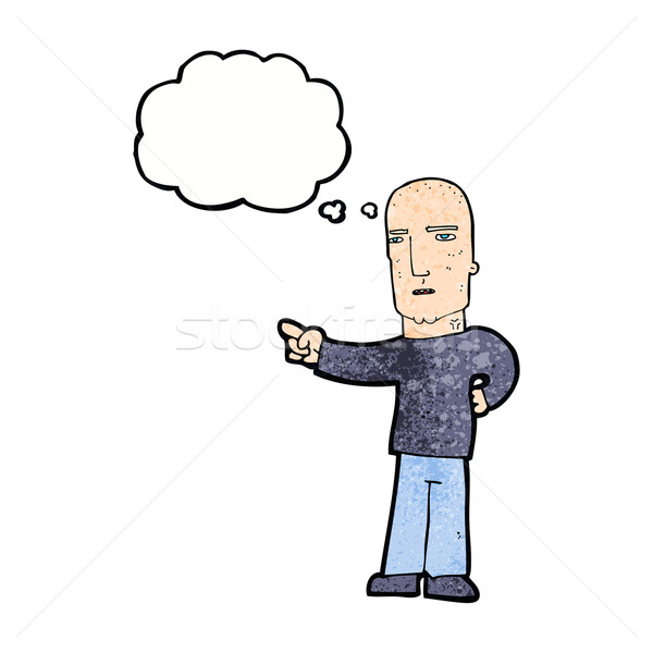 Cartoon twardy facet wskazując bubble myśl strony Zdjęcia stock © lineartestpilot