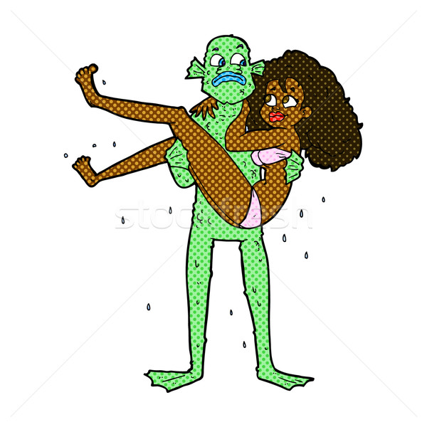 Stock photo: comic cartoon swamp monster carrying woman in bikini