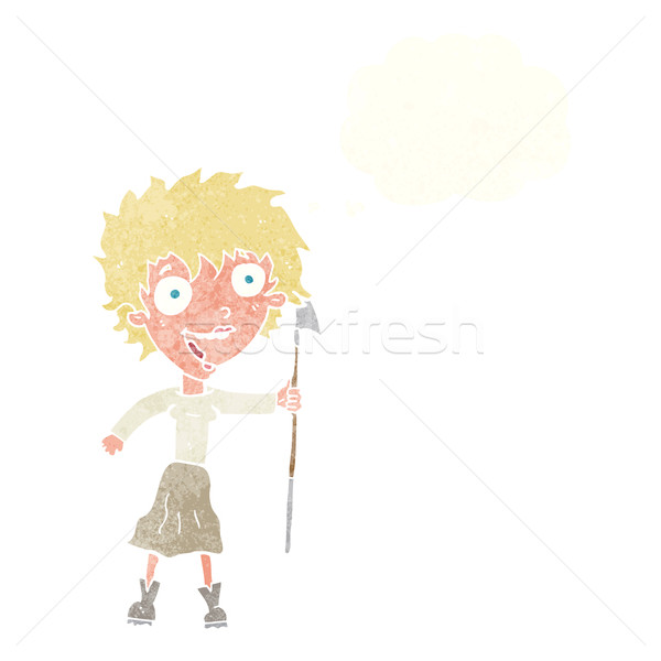 cartoon crazy woman with spear with thought bubble Stock photo © lineartestpilot