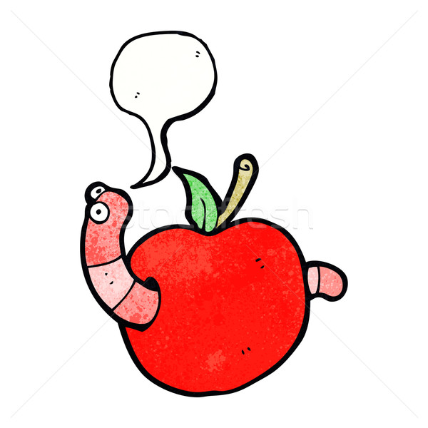 Desen animat vierme măr bule de vorbire alimente mână Imagine de stoc © lineartestpilot