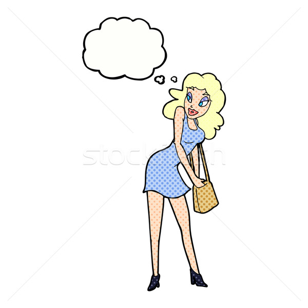 Cartoon femme regarder sac à main bulle de pensée main [[stock_photo]] © lineartestpilot