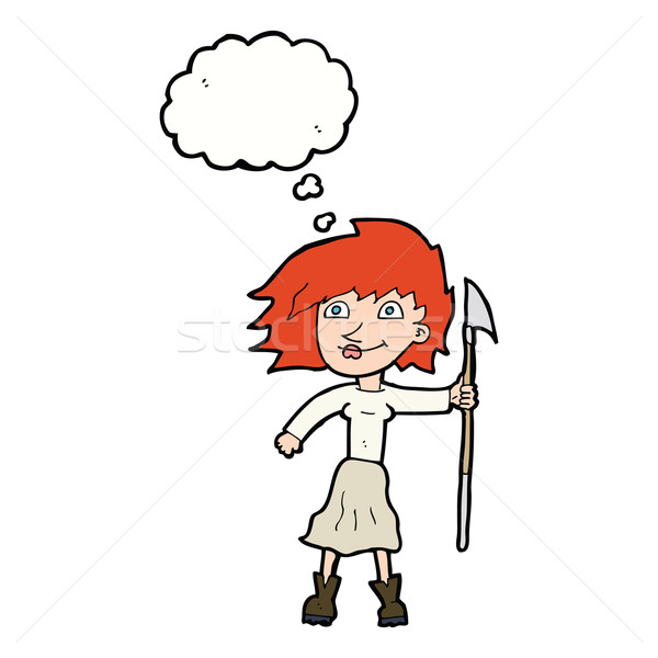 cartoon woman with spear with thought bubble Stock photo © lineartestpilot