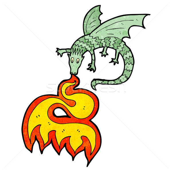 Fogo respiração dragão desenho animado retro desenho Foto stock © lineartestpilot