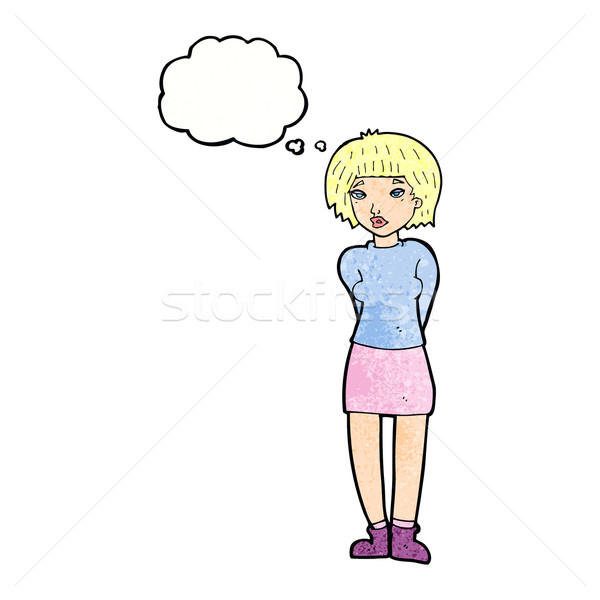 Desen animat timid femeie bule gandire mână proiect Imagine de stoc © lineartestpilot