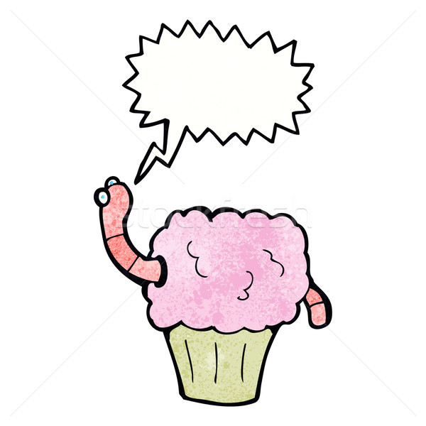 Karikatur Wurm Cupcake Sprechblase Hand Design Stock foto © lineartestpilot