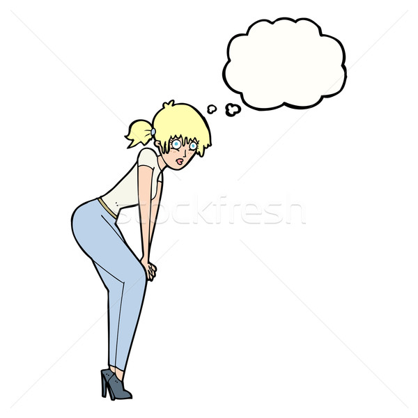 Cartoon mujer posando burbuja de pensamiento mano diseno Foto stock © lineartestpilot