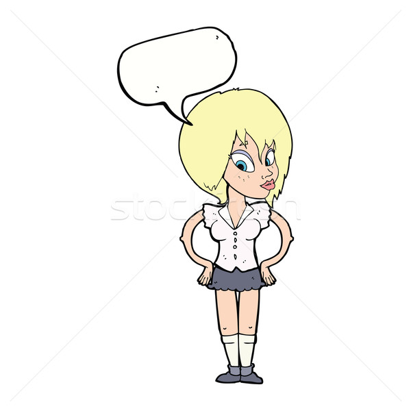 cartoon woman with hands on hips with speech bubble Stock photo © lineartestpilot