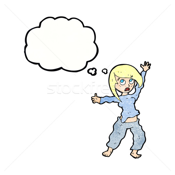 [[stock_photo]]: Cartoon · peur · femme · bulle · de · pensée · main · design