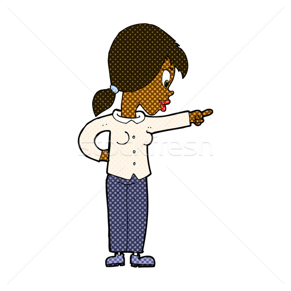 Dessinées cartoon enthousiaste femme pointant rétro Photo stock © lineartestpilot