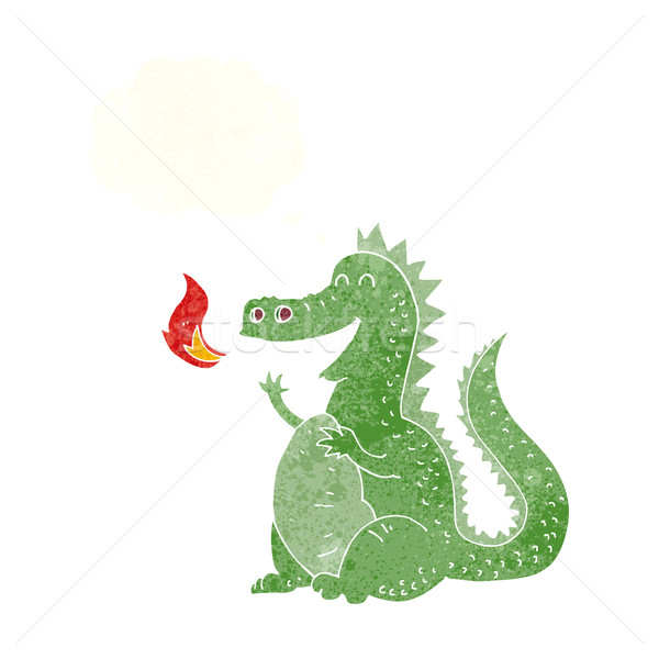 Desenho animado fogo respiração dragão balão de pensamento mão Foto stock © lineartestpilot