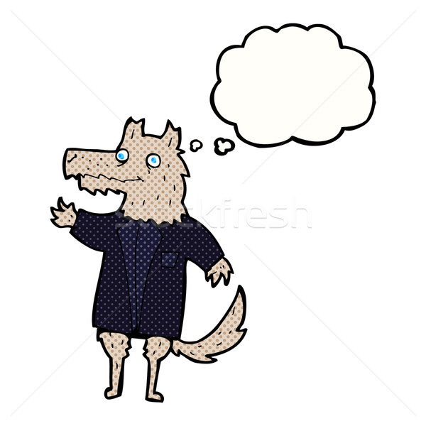 Cartoon loup affaires bulle de pensée affaires main [[stock_photo]] © lineartestpilot