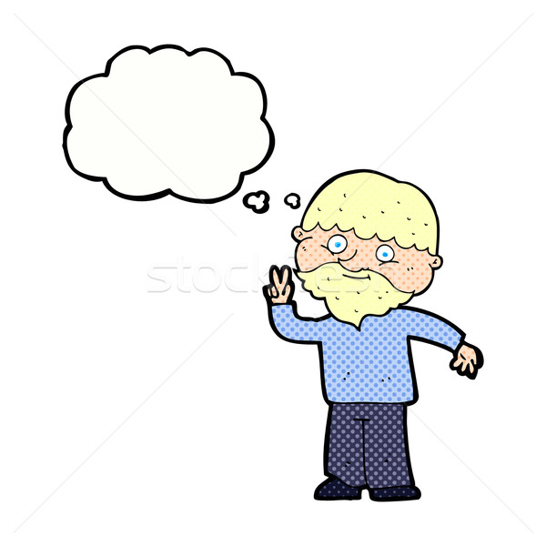 cartoon man giving peace sign with thought bubble Stock photo © lineartestpilot