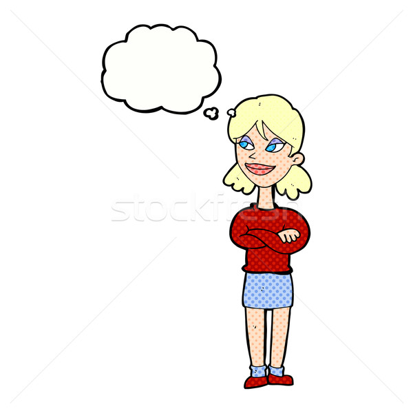 cartoon smug woman with thought bubble Stock photo © lineartestpilot