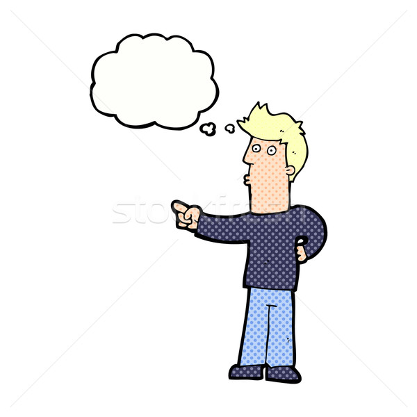 Cartoon любопытный человека указывая мысли пузырь стороны Сток-фото © lineartestpilot