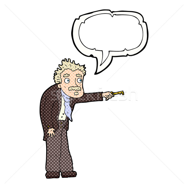 cartoon man trembling with key unlocking with speech bubble Stock photo © lineartestpilot