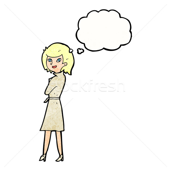 Cartoon femme tranchée manteau bulle de pensée main [[stock_photo]] © lineartestpilot