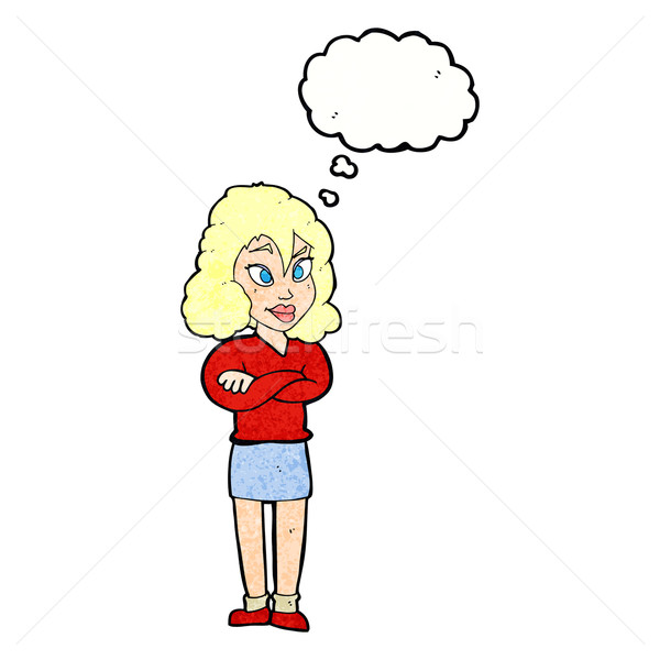 cartoon woman with crossed arms with thought bubble Stock photo © lineartestpilot