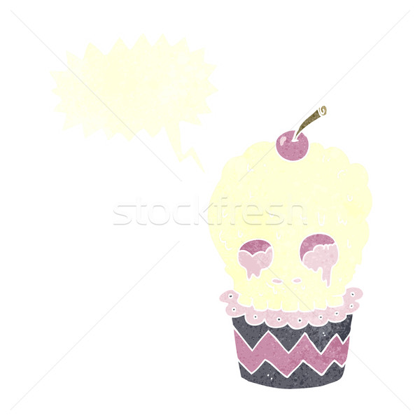 spooky skull cupcake cartoon with speech bubble Stock photo © lineartestpilot