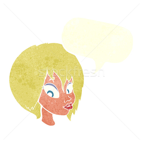cartoon pretty female face pouting with speech bubble Stock photo © lineartestpilot