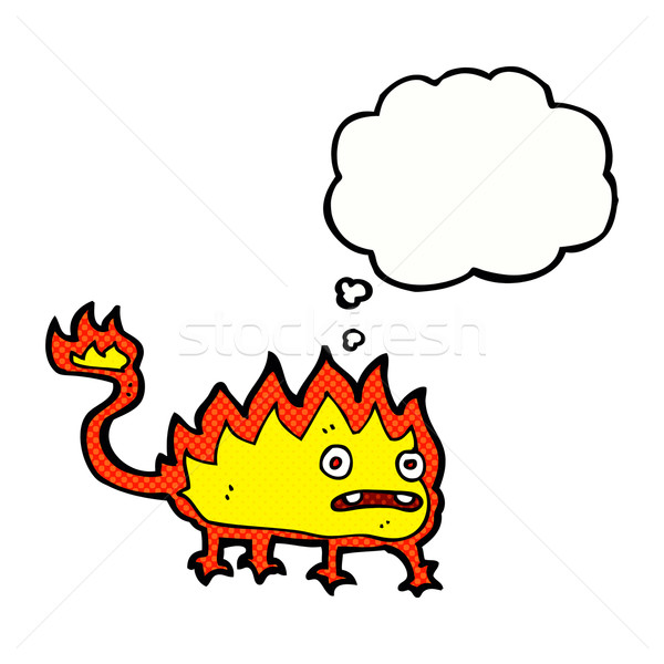 Cartoon peu feu démon bulle de pensée main [[stock_photo]] © lineartestpilot